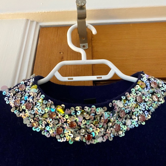 JCrew crewneck jeweled embellished wool sweater / Small / Navy blue - Picture 3 of 5